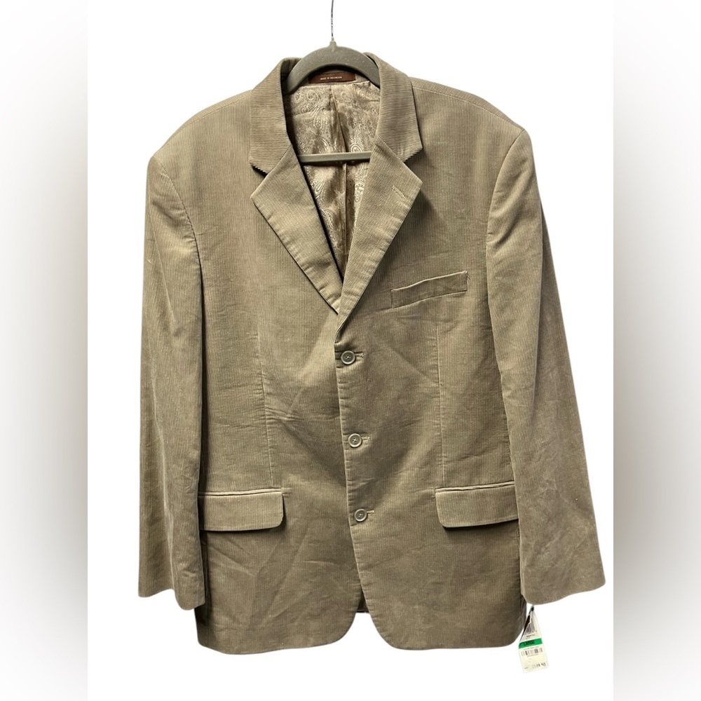 Tasso‎ Elba Menswear Sport Coat Blazer Mens L Tan Corduroy Three Button Cotton